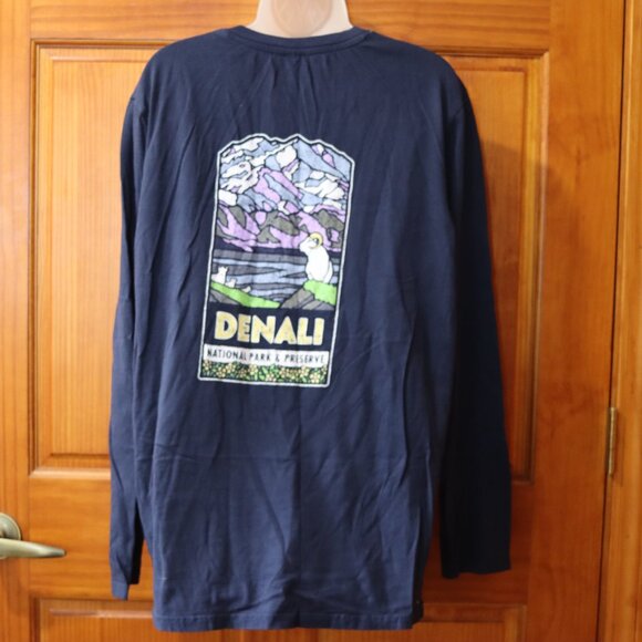 L.A.T NAvy Blue Denali National Park Alaska Long Sleeve T-Shirt LG - Picture 1 of 12